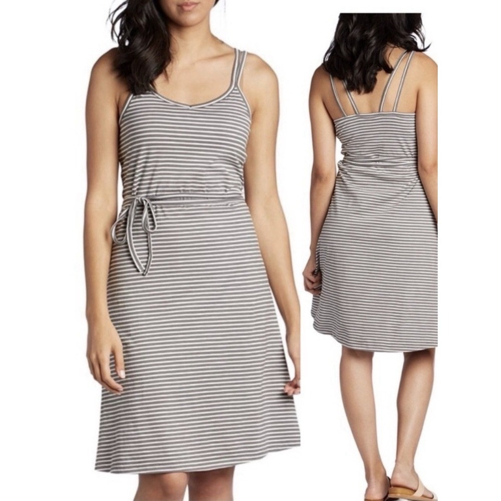 Toad & Co Daisy Sleeveless S Strappy Striped White Gray Dress‎ Organic Athletic
